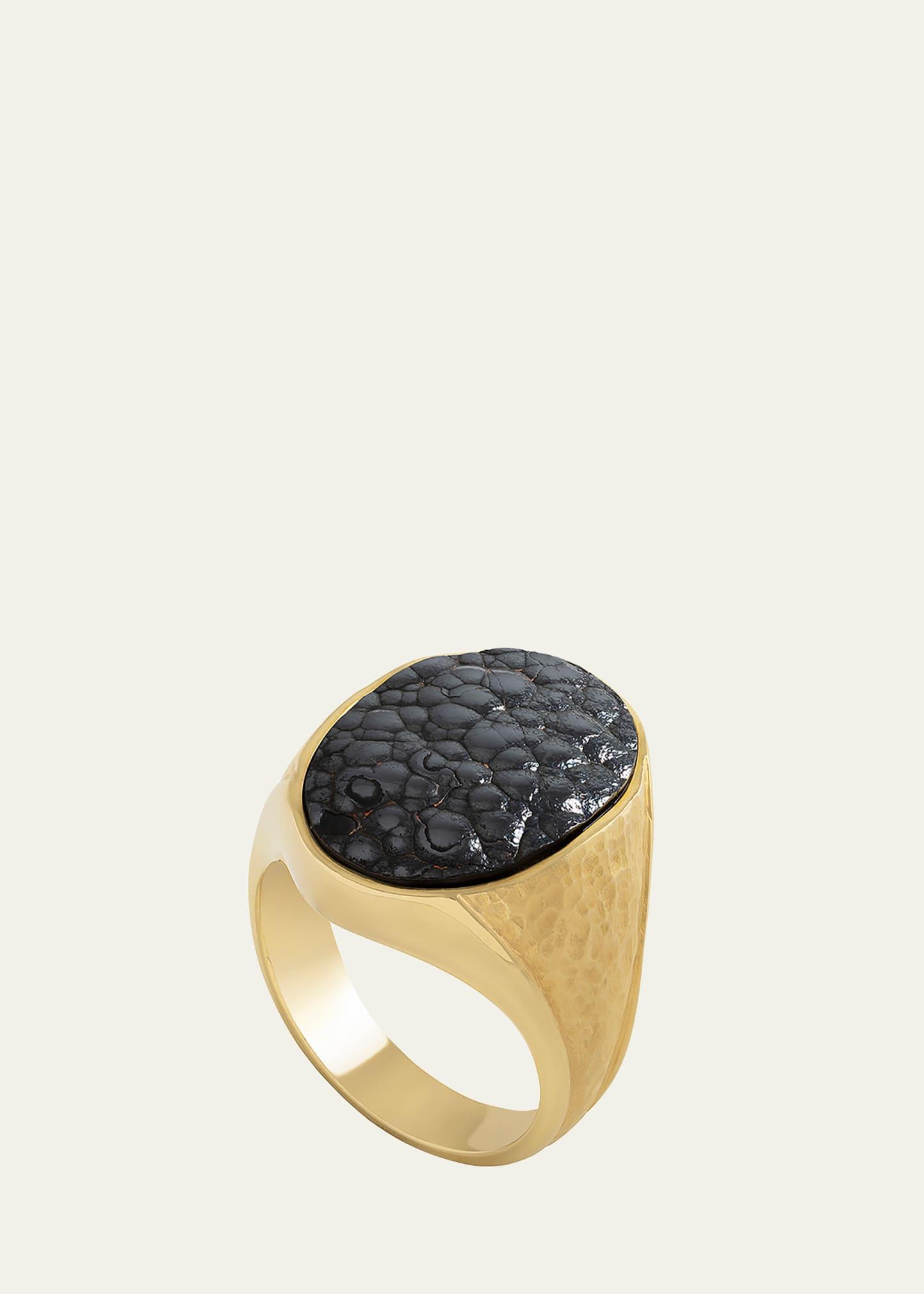 Mens 18K Yellow Gold Hematite Ring Product Image