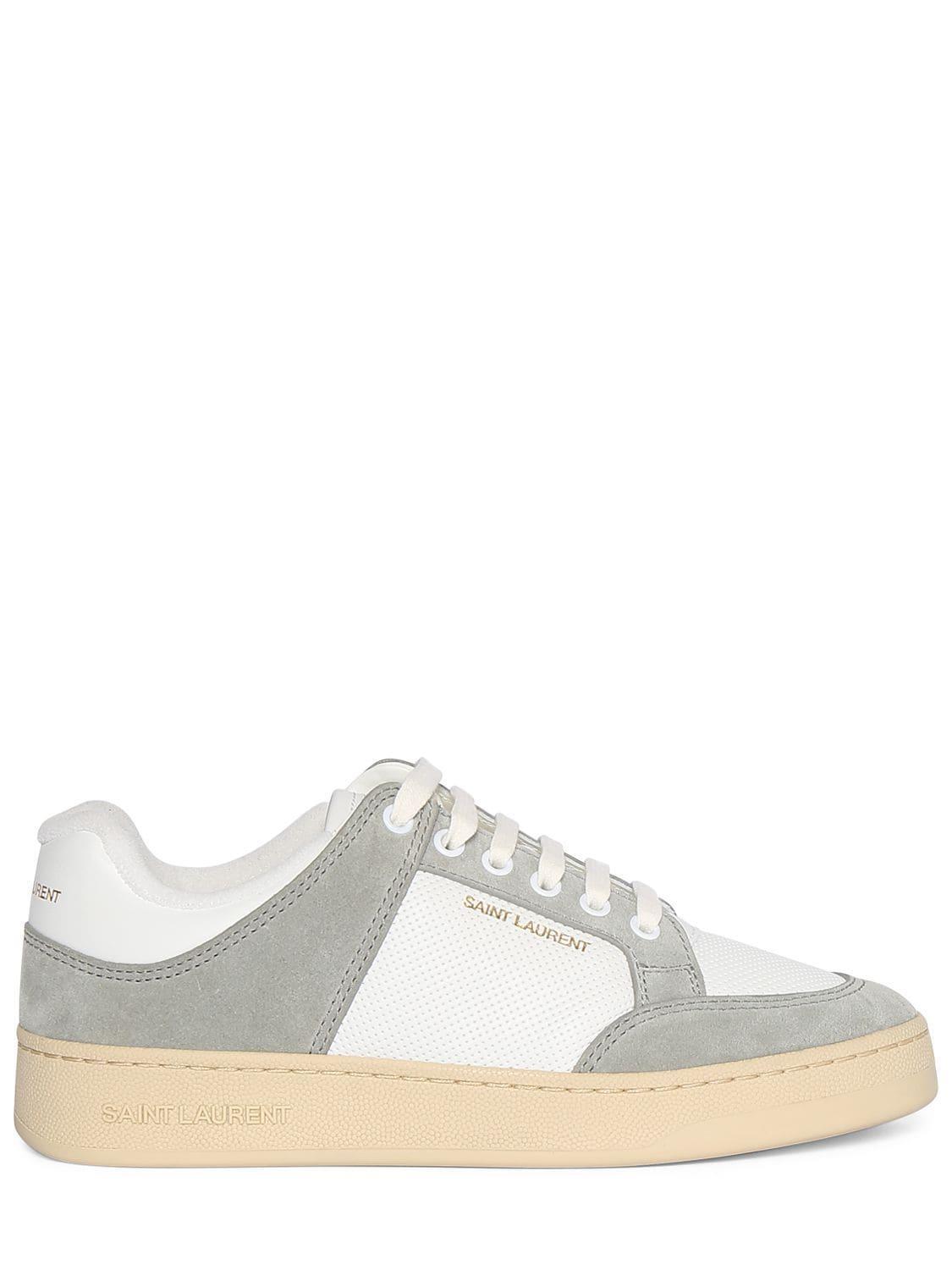 SAINT LAURENT Sl61 Low-top Leather And Suede Trainers In Blanc Optique Paris Roof Product Image