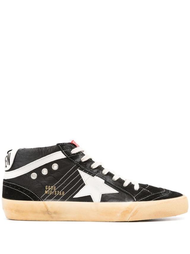 GOLDEN GOOSE Mid Star Lace-up Sneakers In Black/white Product Image