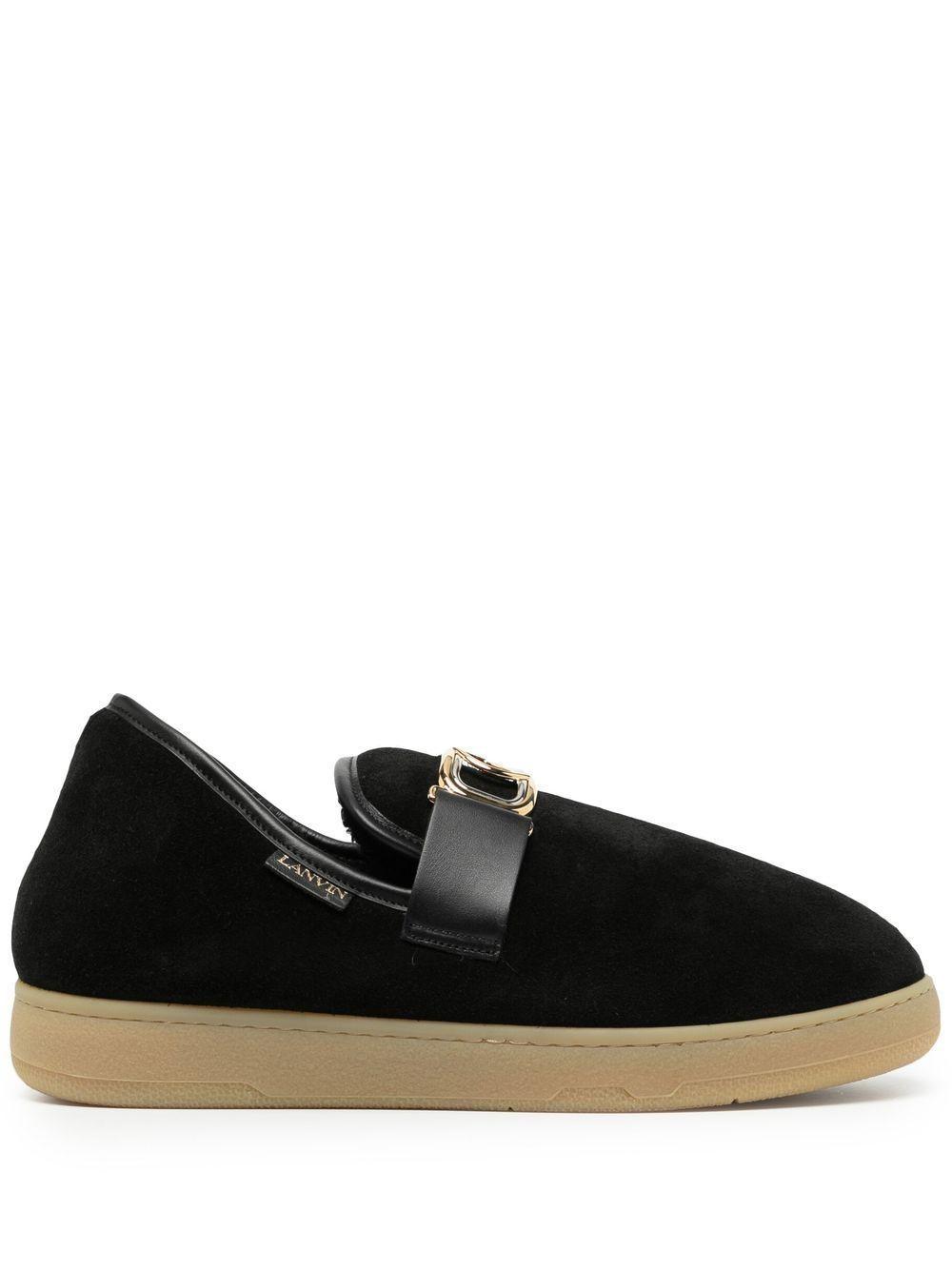 LANVIN Velvet Logo-buckle Slippers In Black Product Image