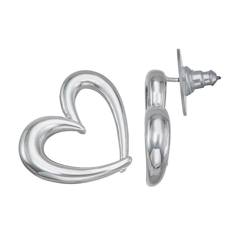 Womens Nine West Silver Tone Pendant Puffy Heart Stud Post Earrings Product Image