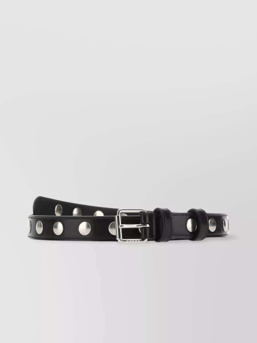 Adjustable Leather Belt With Silver Buckle In Black Product Image