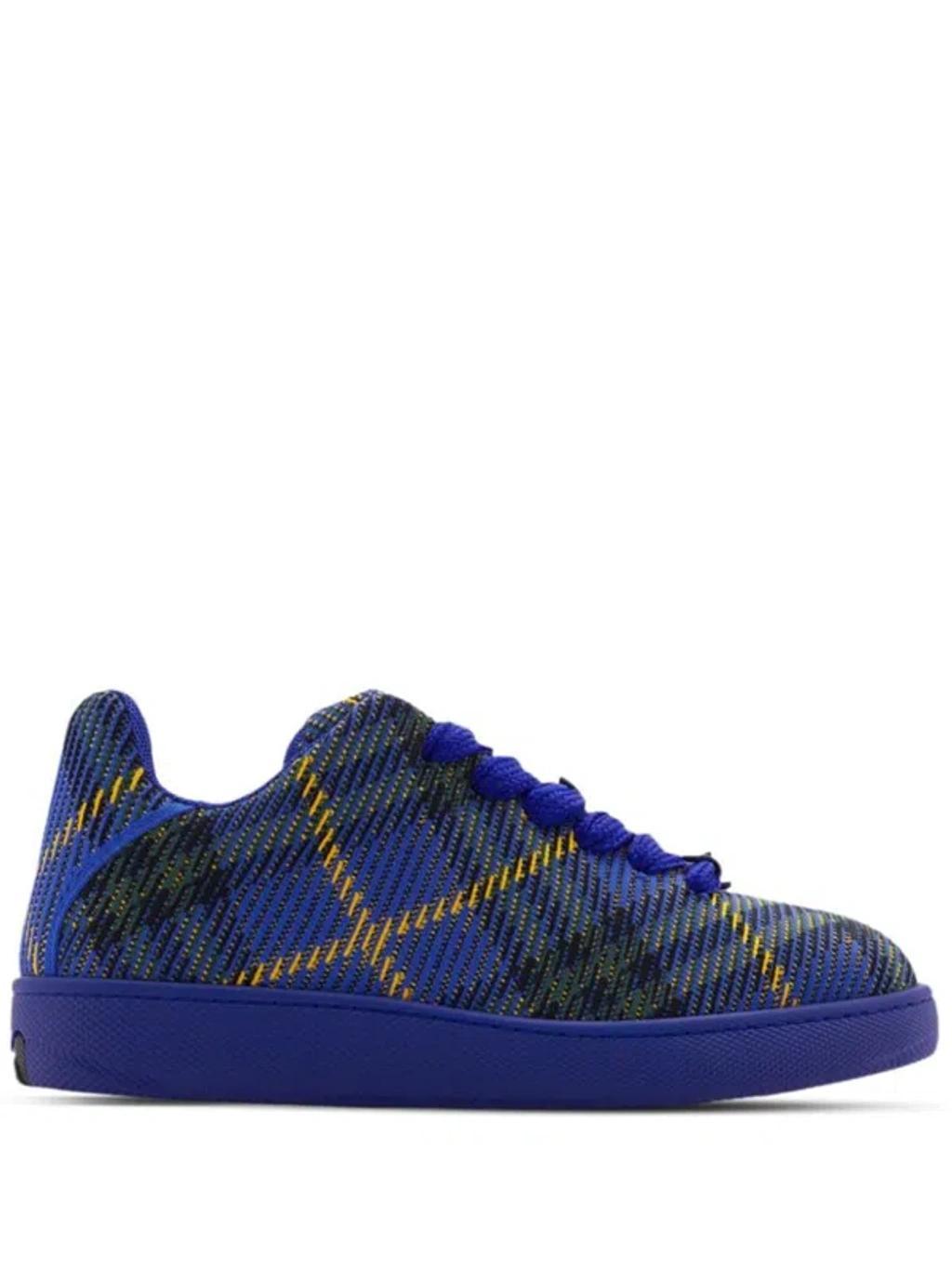 BURBERRY Checked Knitted Sneakers In Blue Product Image