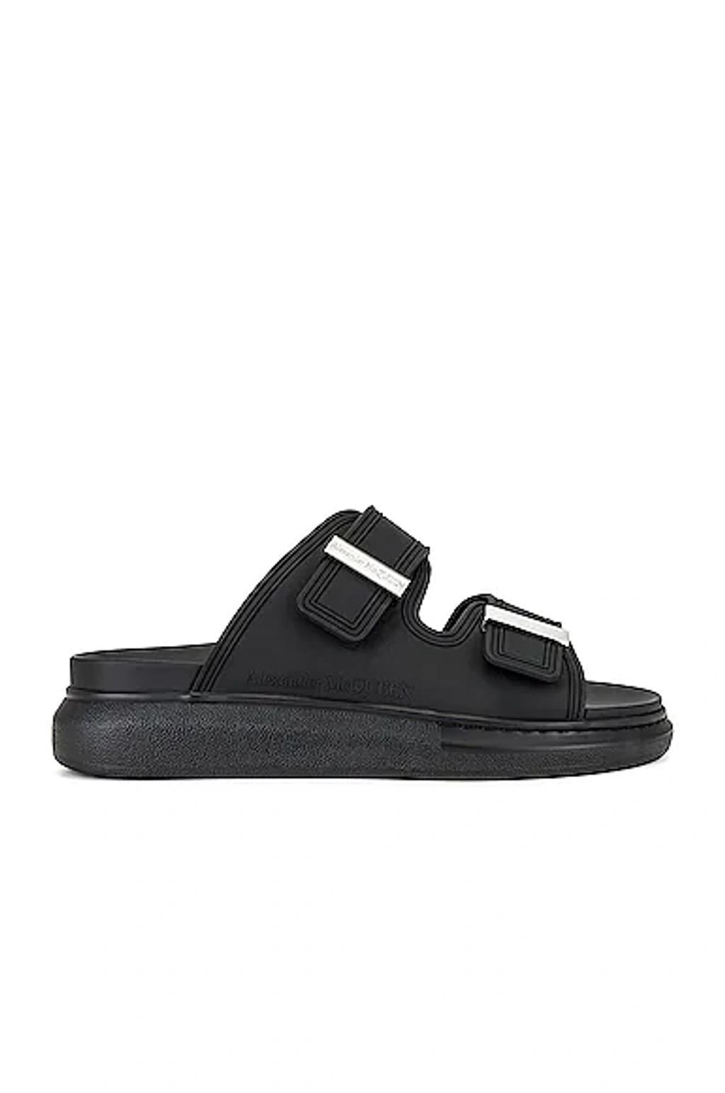 Oversized Strap-front Sandals In Black Silver Product Image