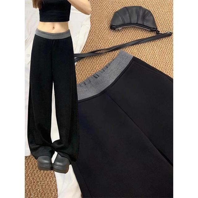 Mid Waist Two Tone Panel Wide Leg Sweatpants Product Image