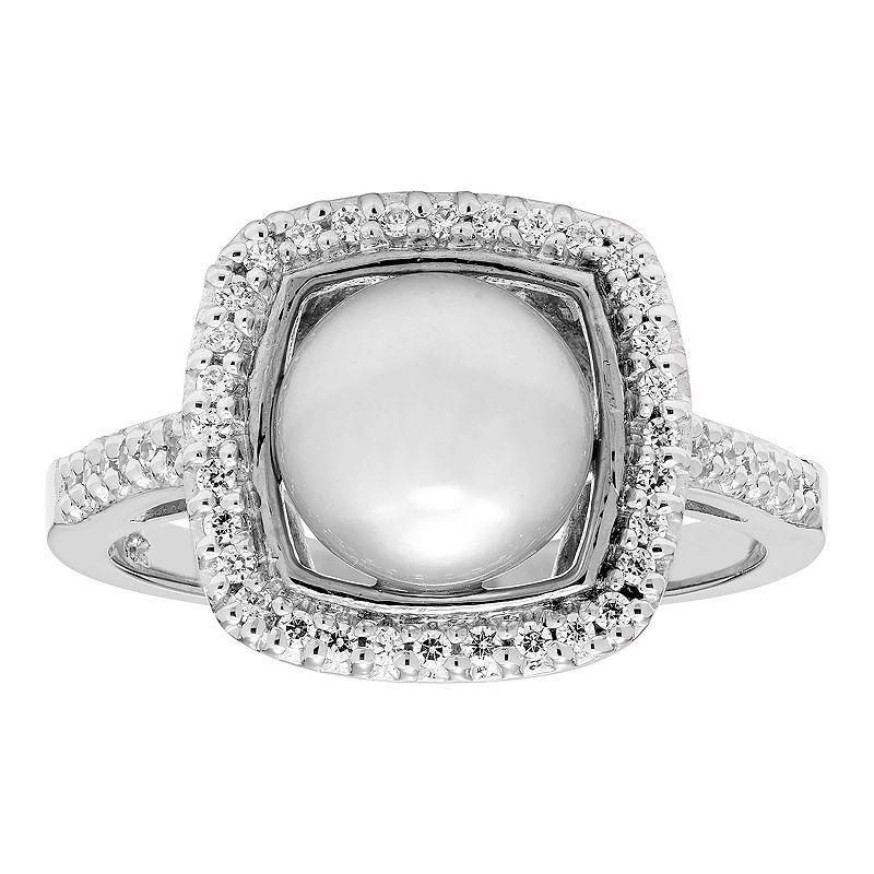 14k Gold Cultured Freshwater Pearl & 1/5 Carat T.W. IGL Certified Diamond Frame Ring, Womens White Product Image