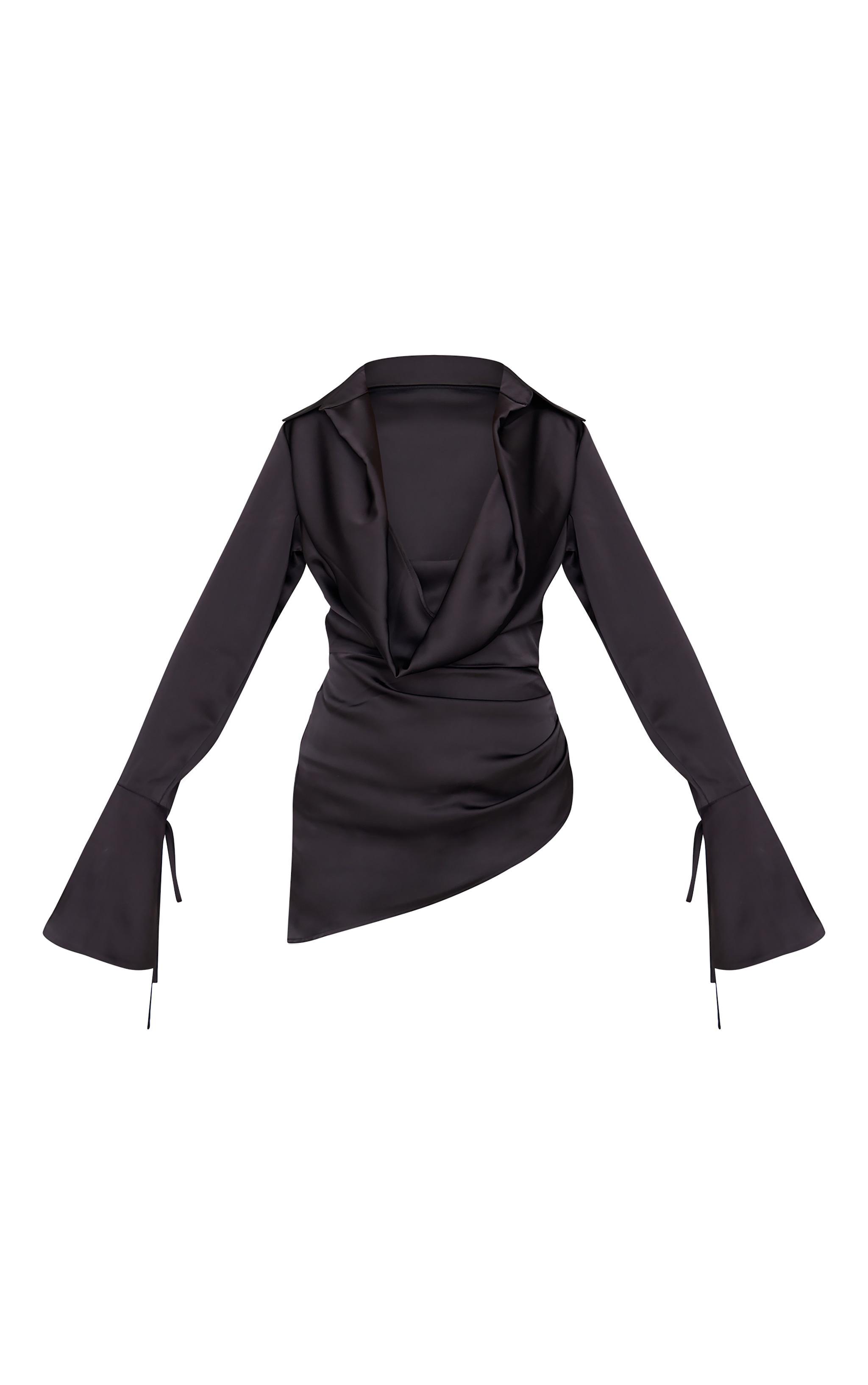 Black Satin Cowl Neck Asymmetric Shirt Product Image