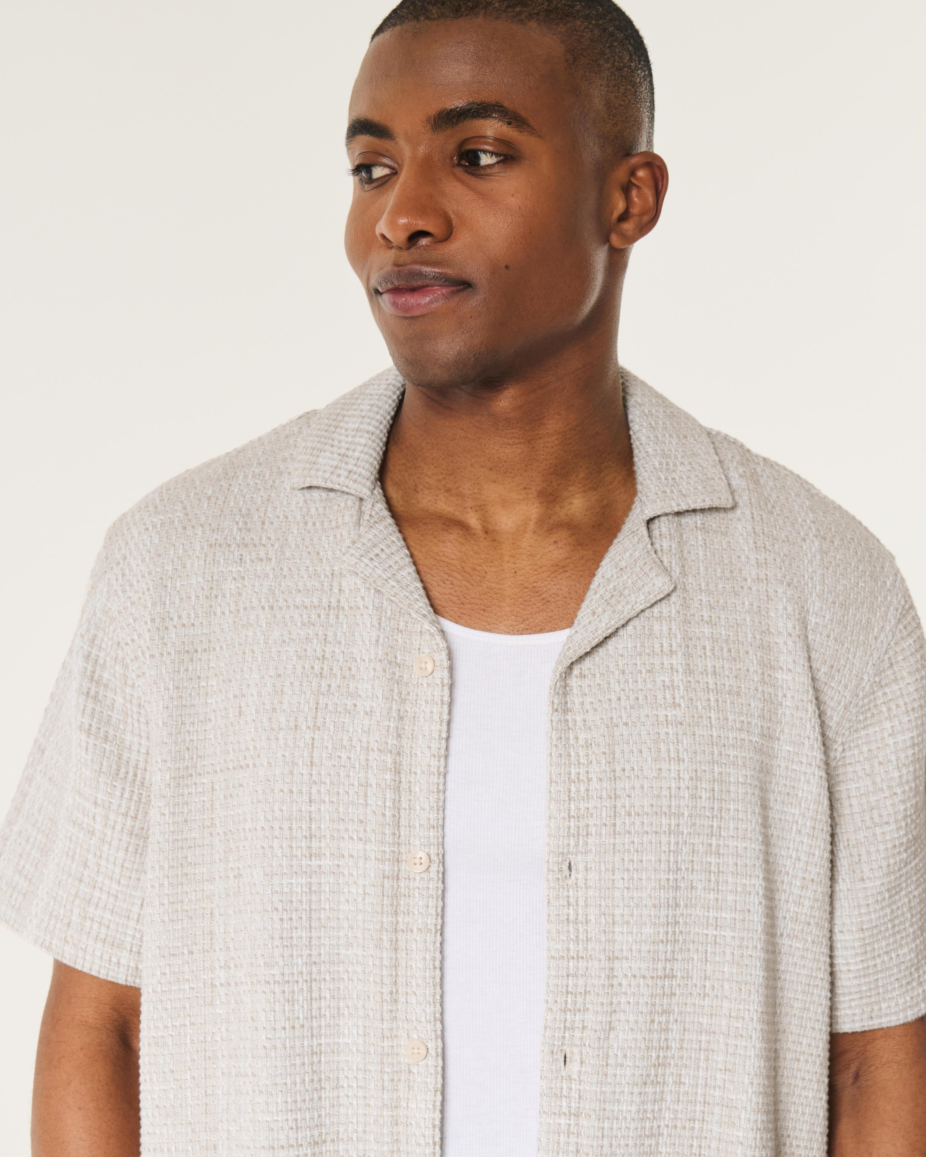 Boxy Short-Sleeve Textured Shirt Product Image