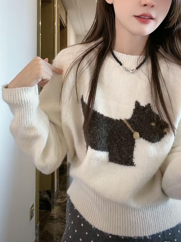 Crewneck Dog Jacquard Sweater Product Image