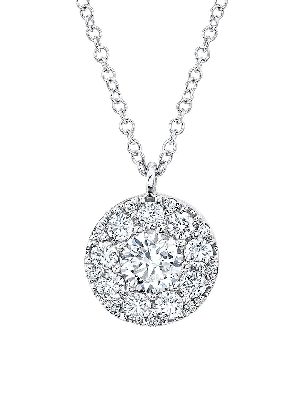 Womens 14K White Gold & 0.75 TCW Diamond Cluster Pendant Necklace Product Image