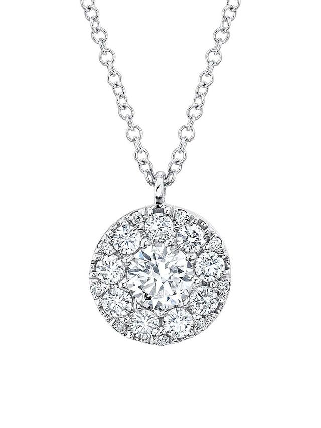 Womens 14K White Gold & 0.75 TCW Diamond Cluster Pendant Necklace Product Image