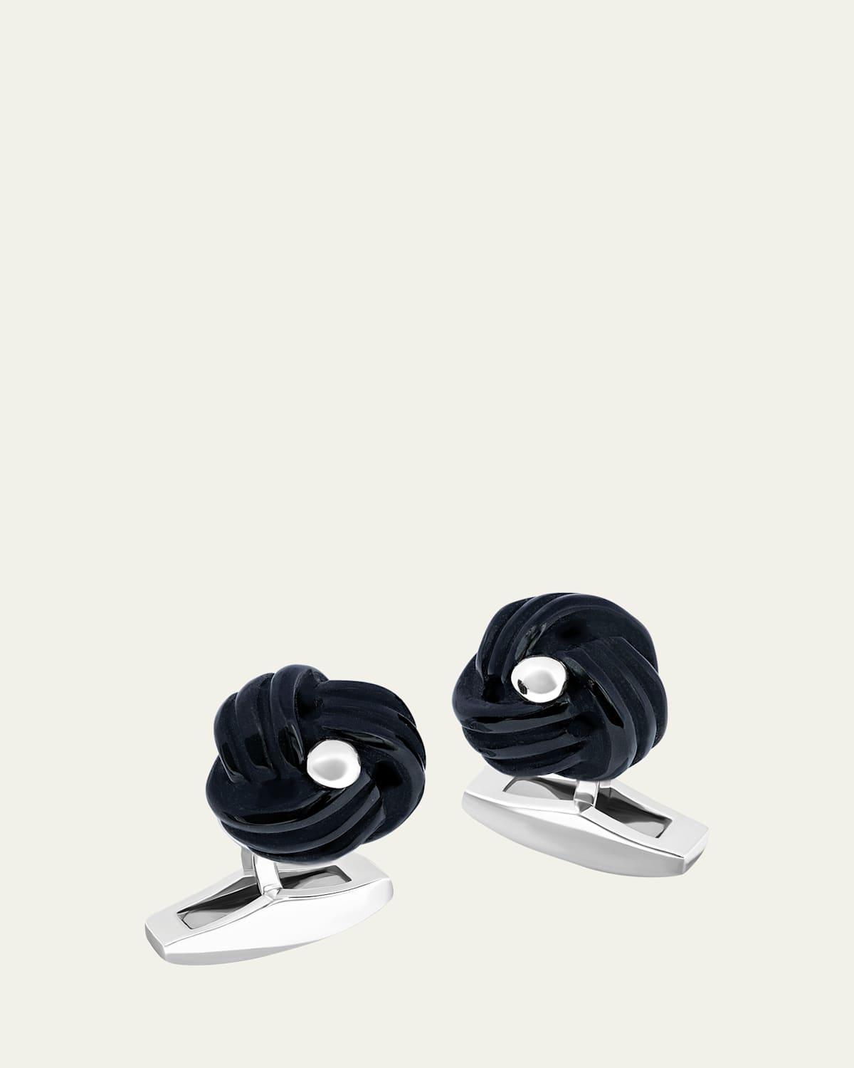 Tateossian Men's Sterling Silver Black Onyx Knot Cufflinks - Black Product Image