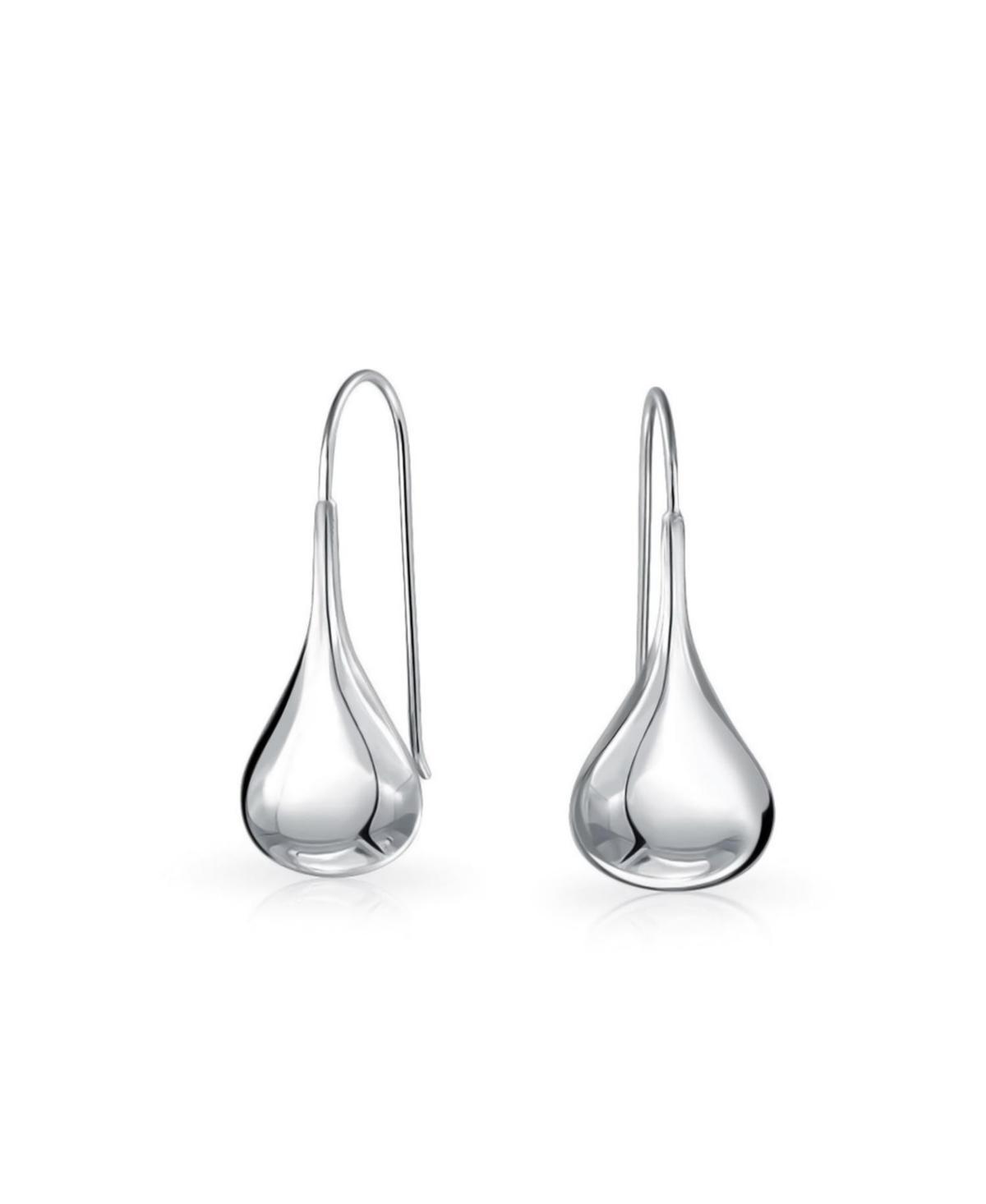 Simple Plain Puffed Teardrop Pear Shaped Rain Drop Earrings For Women Fishhook Threader Polish Sterling Silver 1.2 Inch Product Image