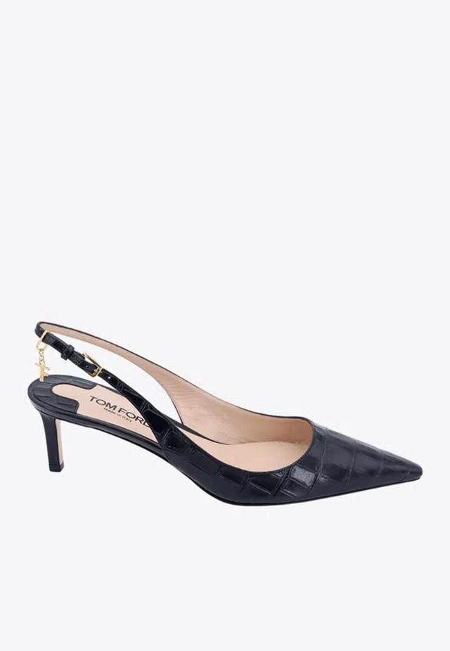 TOM FORD Angelina 55 Slingback Pumps In Croc-embossed Leather In Black Product Image