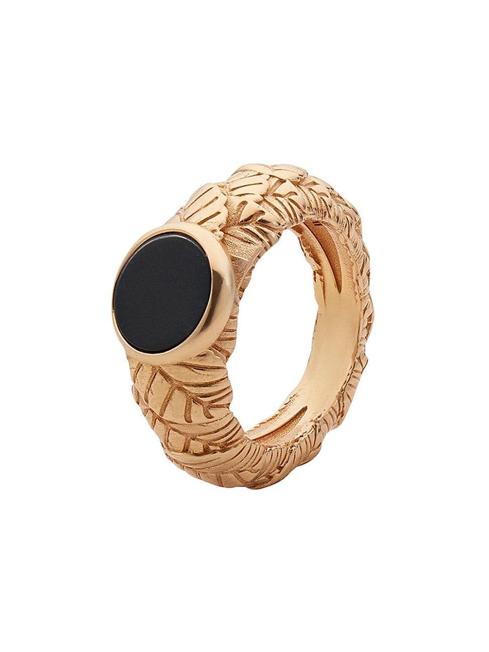 Mens Unisex Gold-Plated Onyx Leaves Ring Product Image