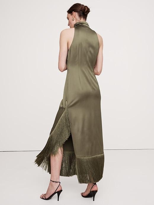 Fringe Satin Maxi Dress Product Image