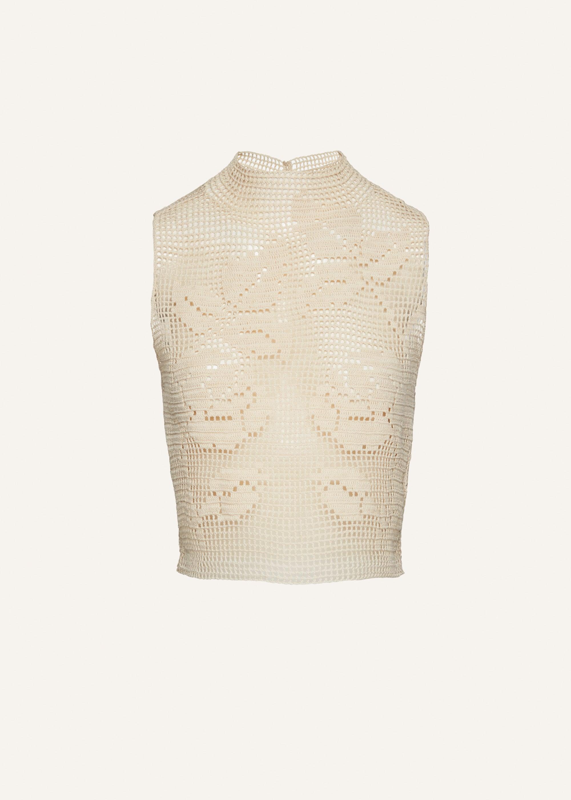 Lace crochet tank top in cream Product Image