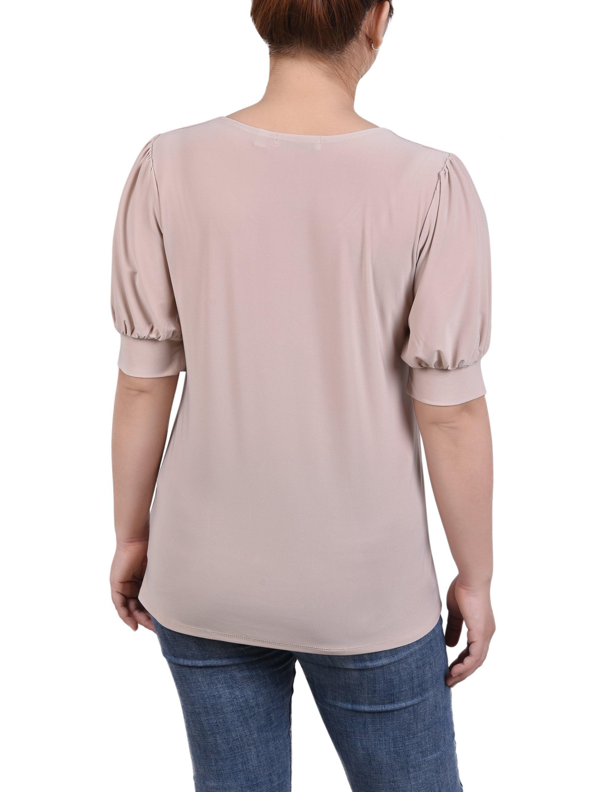 Short Sleeve Balloon Sleeve Top With Hardware - Petite Product Image