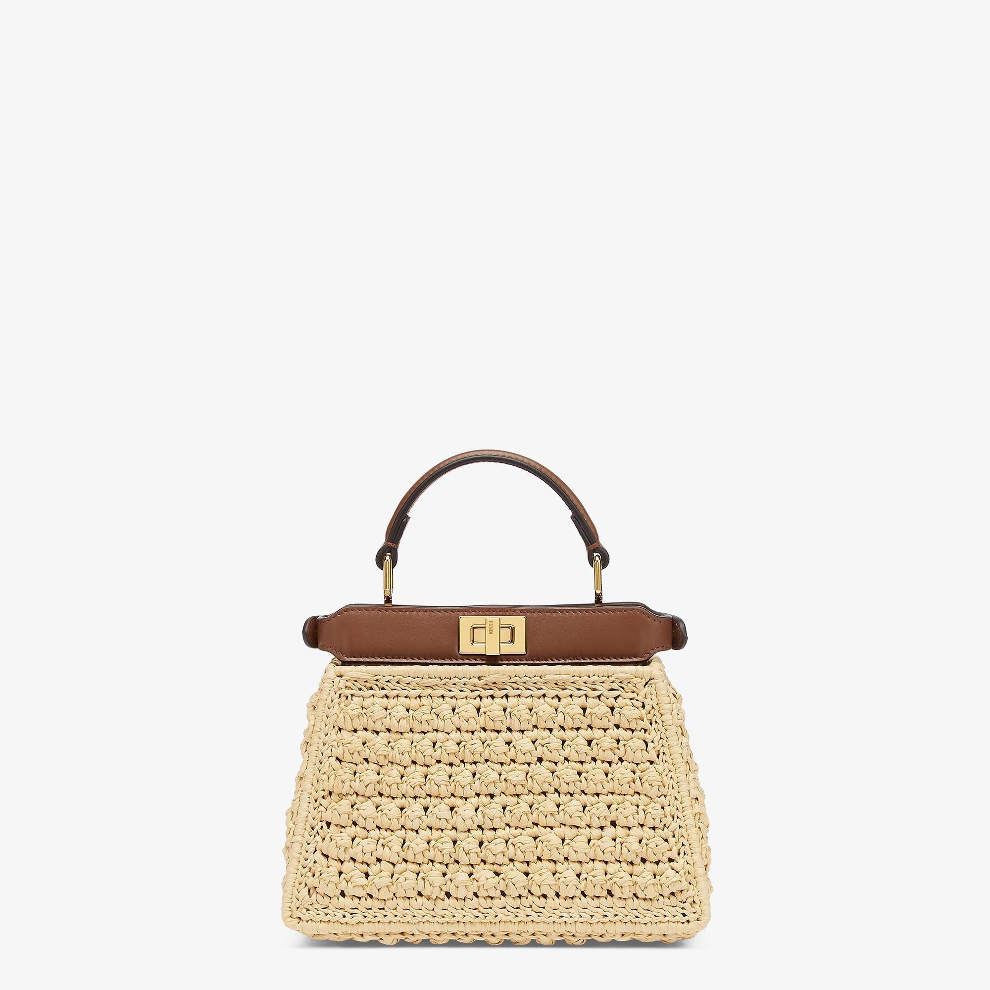 Peekaboo ISeeU PetiteBrown leather and raffia bag Product Image