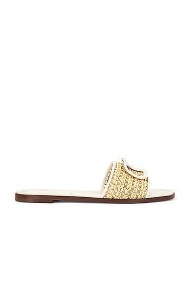 Valentino Garavani V Logo Signature Slide in Naturale & Light Ivory - Ivory. Size 38.5 (also in 36.5, 39, 39.5, 40). Product Image