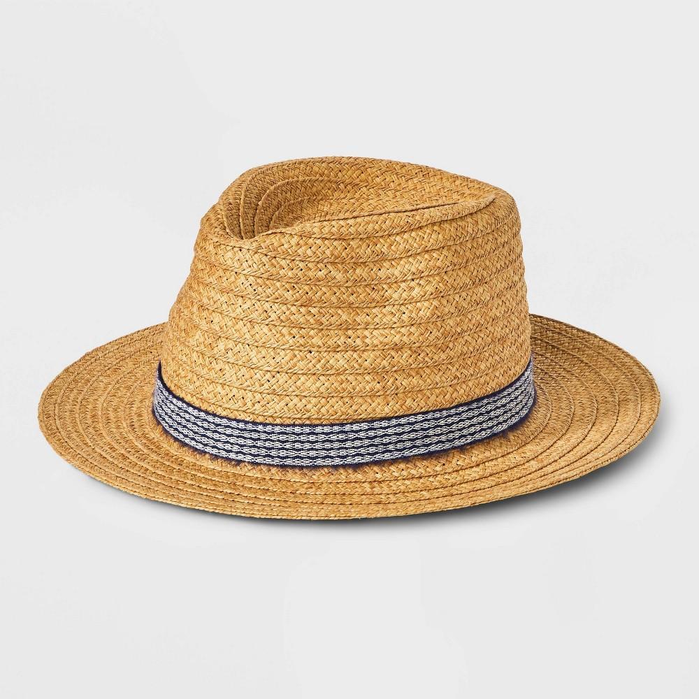 Mens Paper Flat Brim Fedora with Navy Band - Goodfellow & Co Brown M/L Product Image