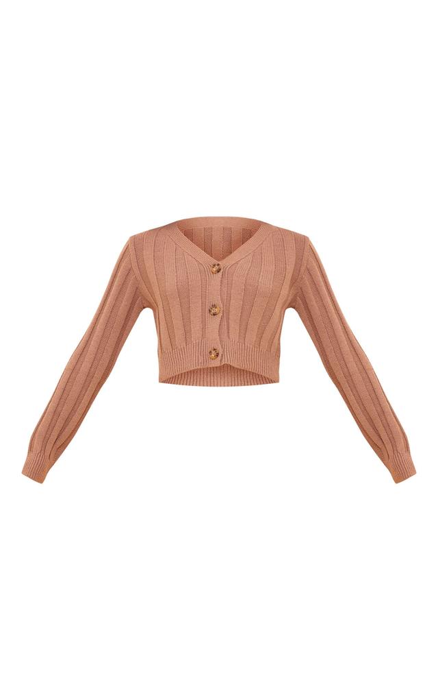 Mocha Wide Rib Textured Knit Button Up Cardigan Product Image