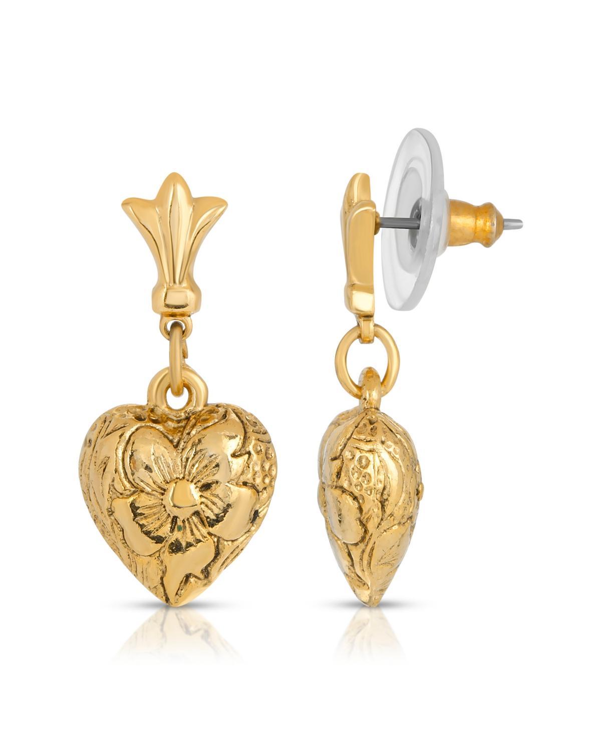 1928 14k Gold-Dipped Textured Heart Drop Earrings, Womens Product Image