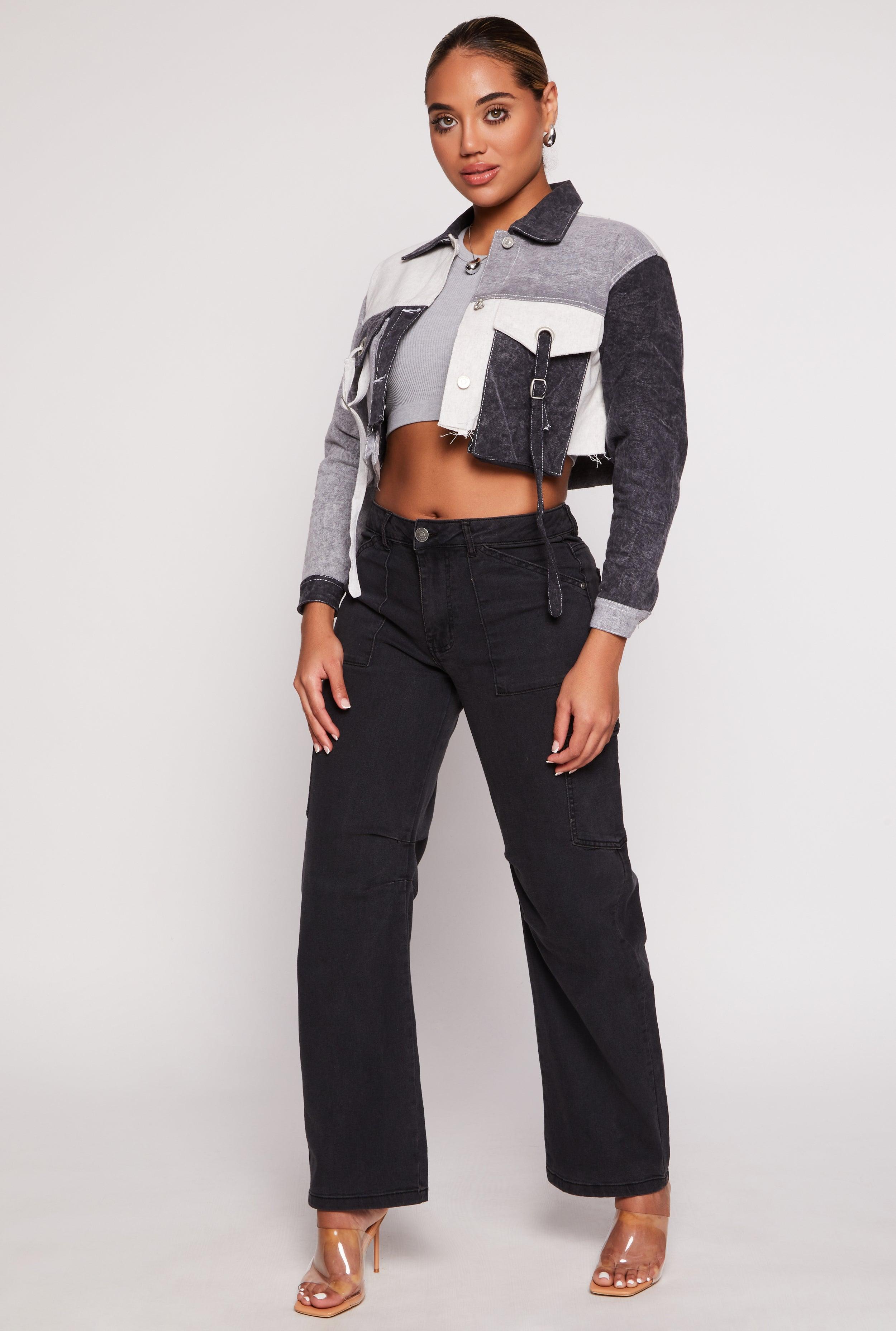 Womens Almost Famous Whiskered Wide Leg Cargo Jeans Product Image