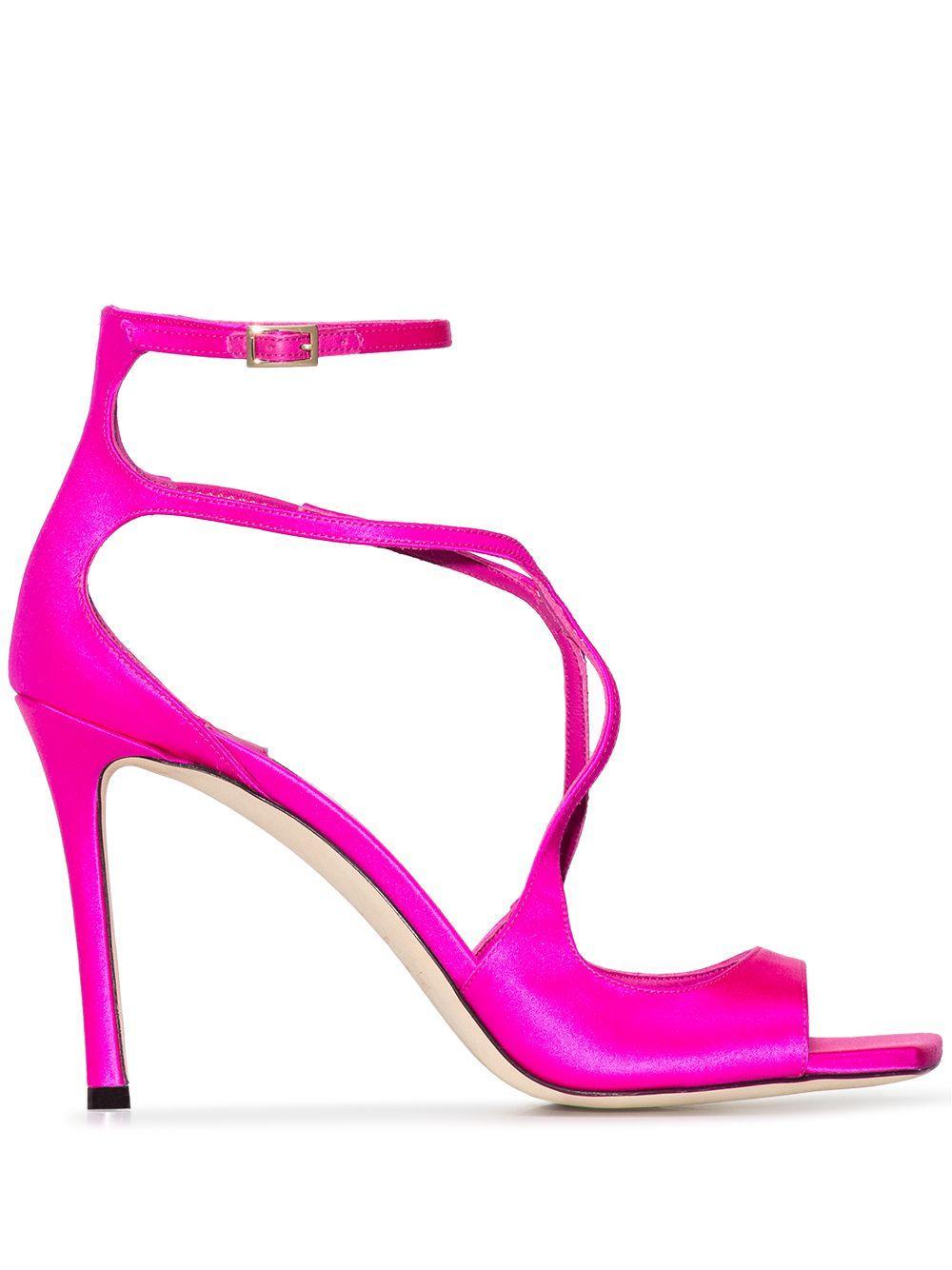 Azia Square-toe Satin Stiletto Sandals In Pink Product Image