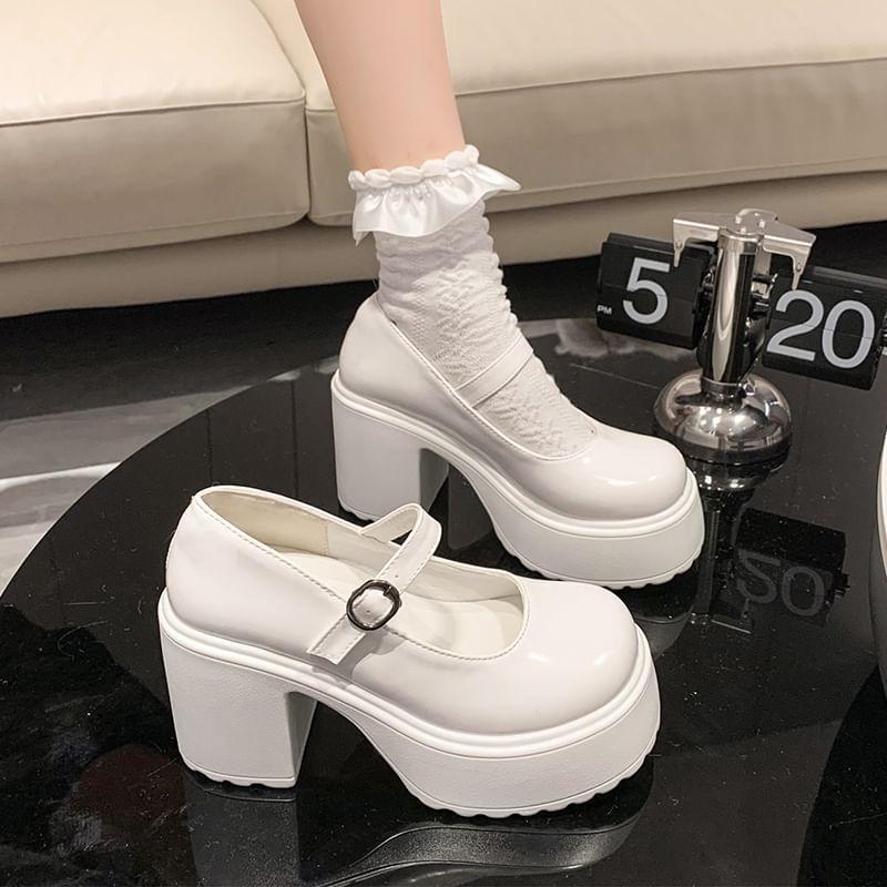 Faux Leather Platform Block Heel Mary Jane Shoes Product Image