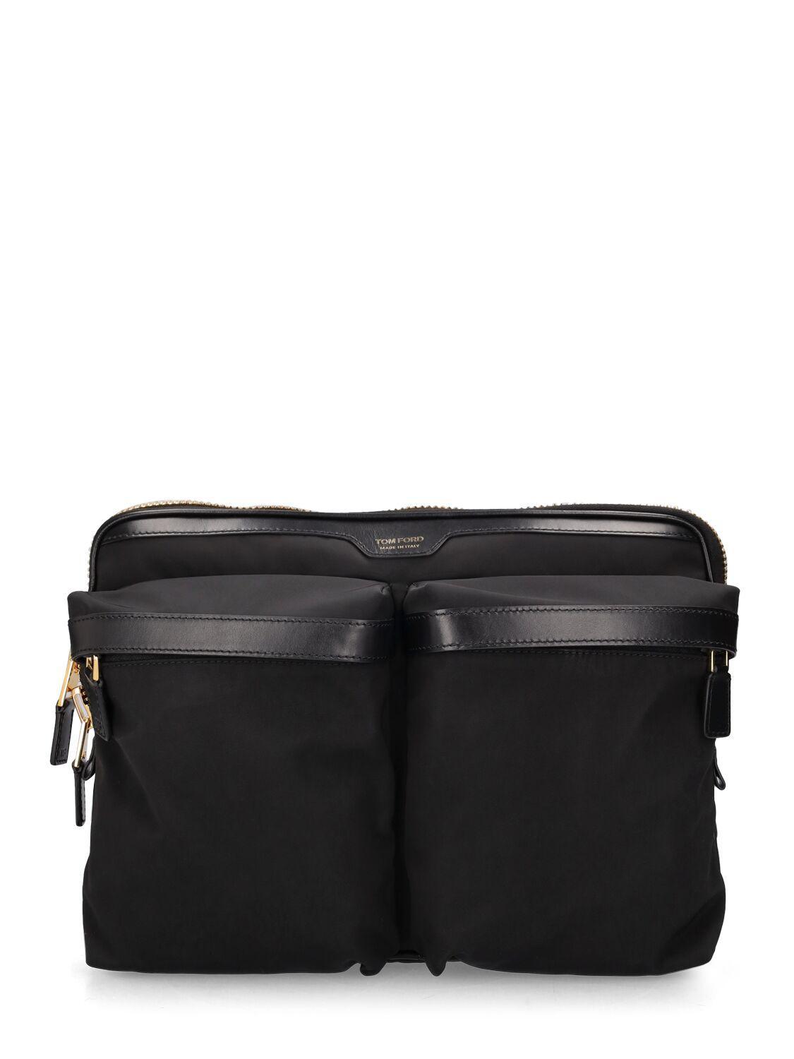 Large Leather-trimmed Nylon Messenger Bag In Black Product Image