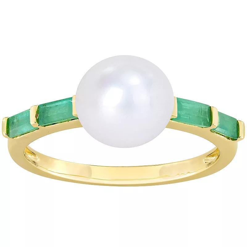 Stella Grace 10k Gold Freshwater Cultured Pearl & Emerald Stackable Ring, Womens Product Image