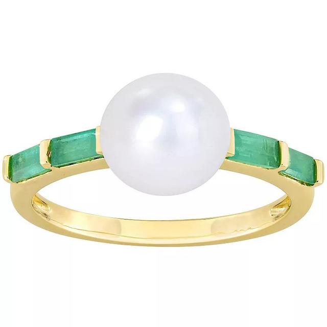 Stella Grace 10k Gold Freshwater Cultured Pearl & Emerald Stackable Ring, Womens Product Image