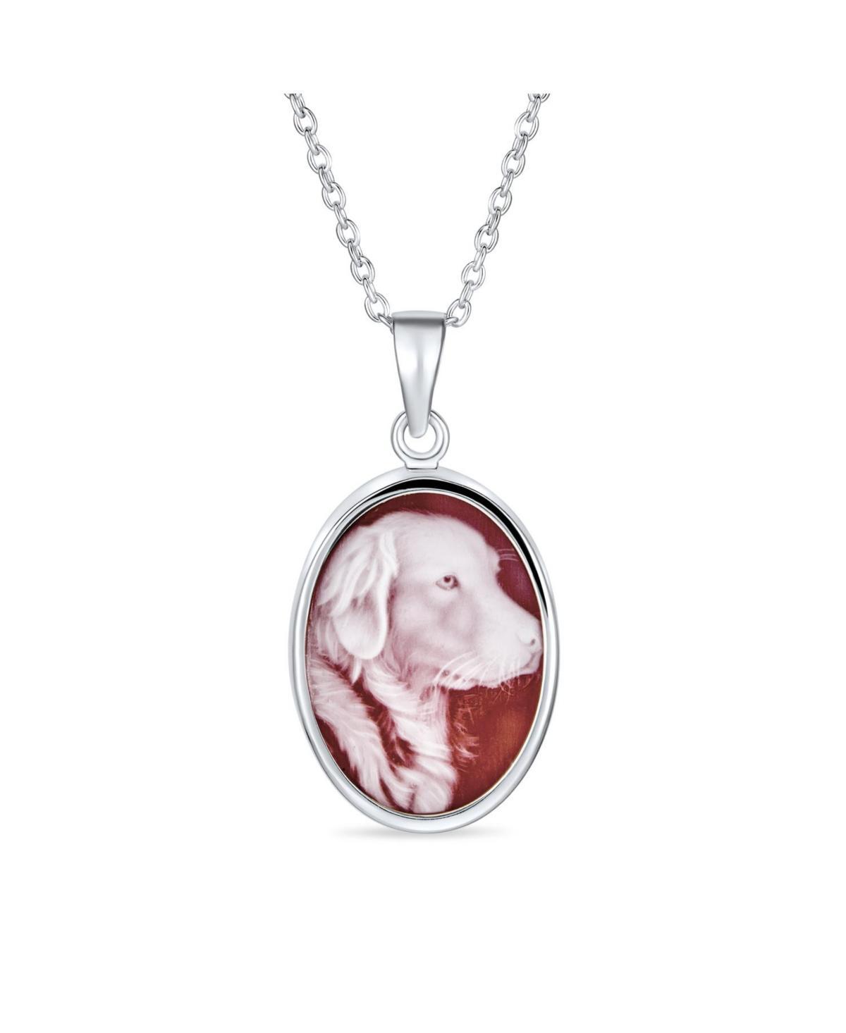 Bling Jewelry Brown Dog Portrait Cameo Pendant Necklace For Women Sterling Silver Product Image