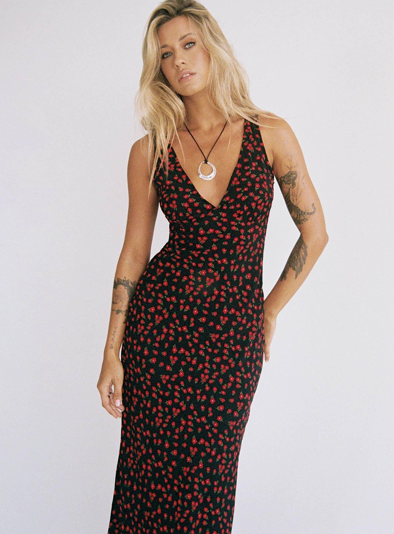 Nellie Maxi Dress Black/Red Floral Product Image