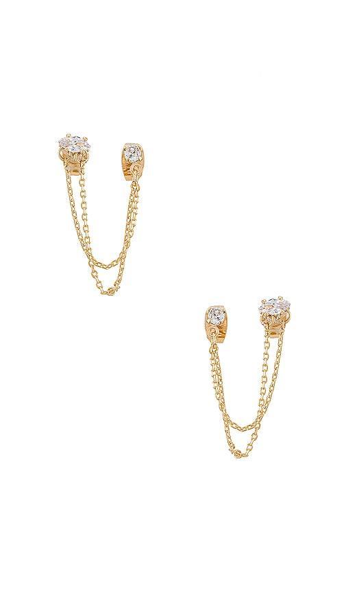 Ettika Draped Chain Double Piercing Earrings in 18K Gold Plate Product Image