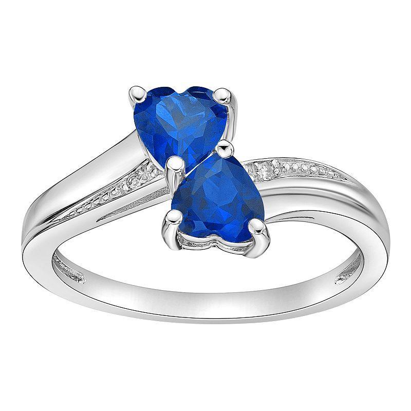 Gemminded Sterling Silver Gemstone & Diamond Accent Double Heart Bypass Ring, Womens Blue Product Image