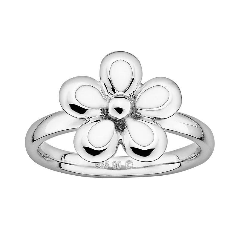 Stacks & Stones Sterling Silver White Enamel Flower Stack Ring, Womens Product Image