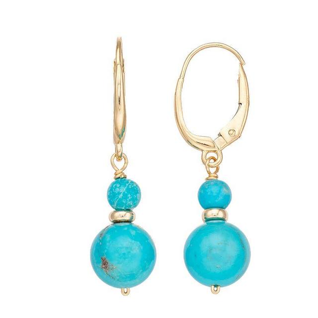 Jewelmak 14k Gold Simulated Turquoise Beaded Leverback Earrings, Womens Product Image