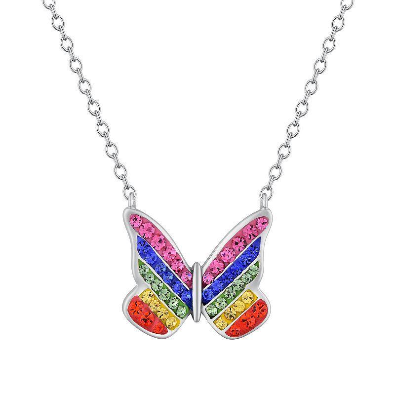 Crystal Collective Silver Plated Crystal Rainbow Butterfly Charm Pendant Necklace, Womens Silver Tone Pink Product Image