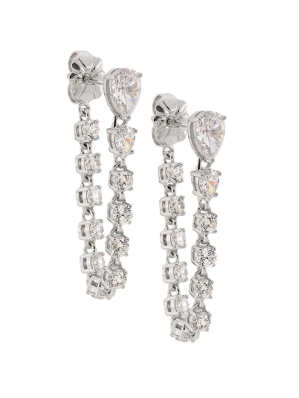 Womens Tennis Rhodium-Plated & Cubic Zirconia Chain Drop Earrings Product Image