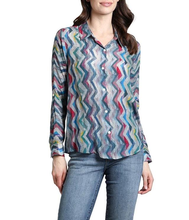 APNY Chevron Collared Long Sleeve Button Up Top Product Image