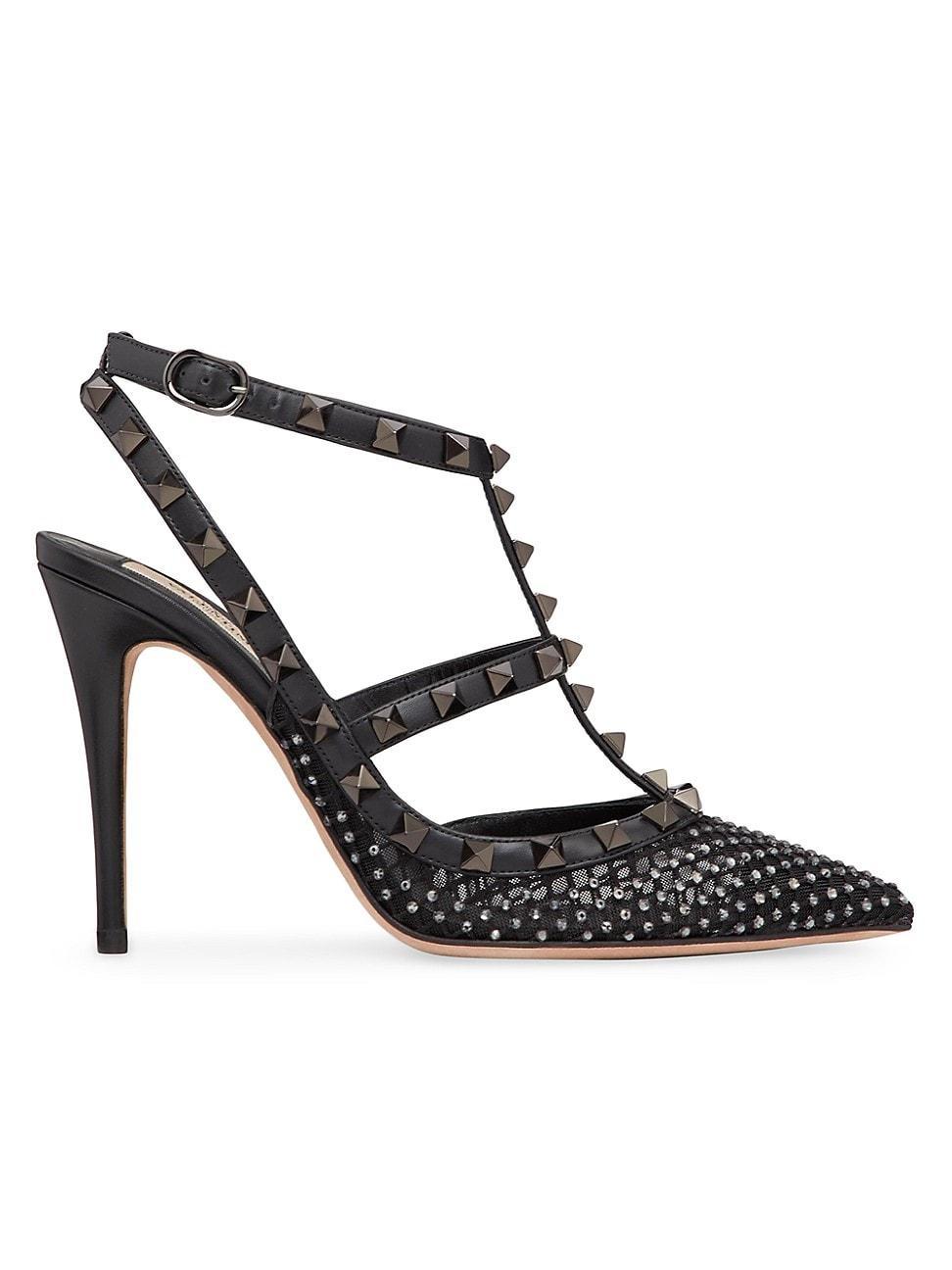 Womens Rockstud Mesh Pumps With Crystals And Straps 100MM Product Image