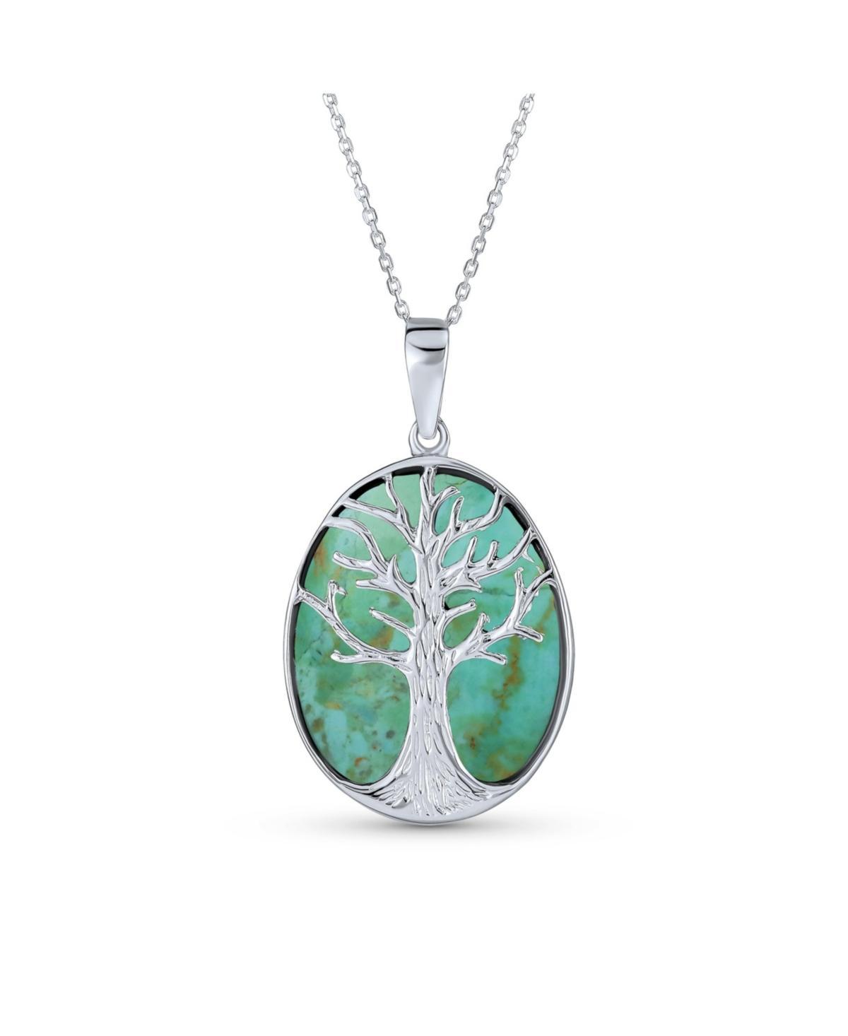 Bling Jewelry Blue Turquoise Large Oval Wishing Tree Family Tree Of Life Pendant Necklace Western Jewelry For Women .925 Sterling Silver Product Image