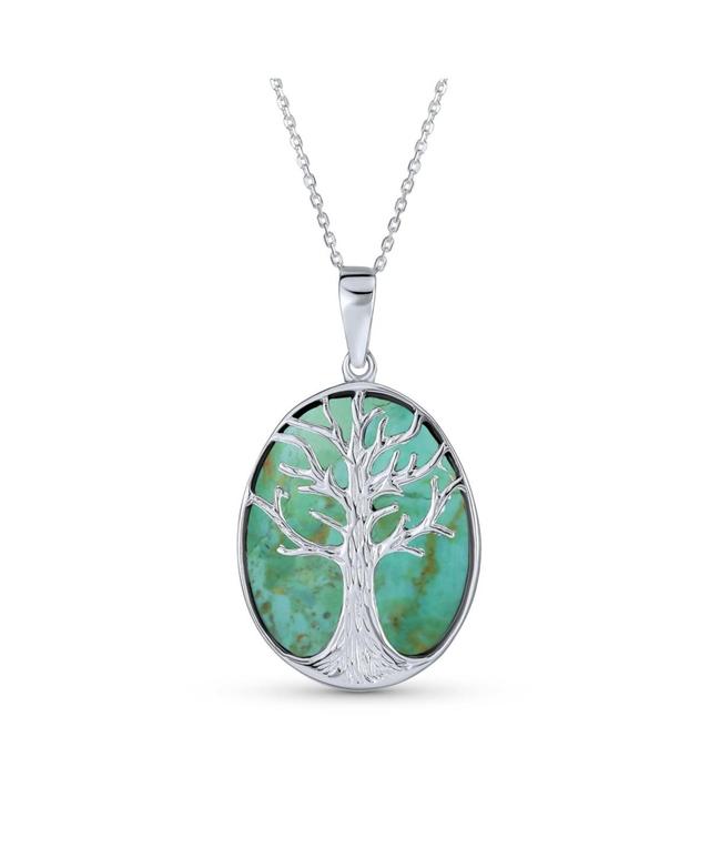 Bling Jewelry Blue Natural Turquoise Large Oval Wishing Tree Family Tree Of Life Pendant Necklace For Women Sterling Silver Product Image