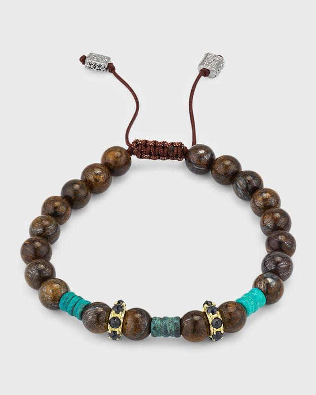 Men's Bronzite Beaded Bracelet with Black Sapphires Product Image