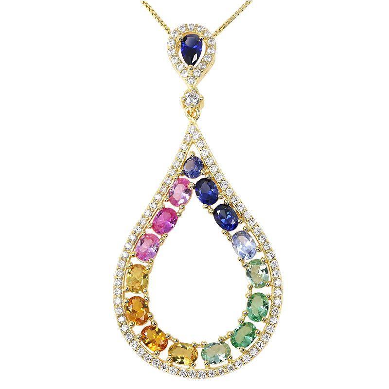 Multicolor Cubic Zirconia Open Teardrop Pendant Necklace, Womens Pink Tone Product Image