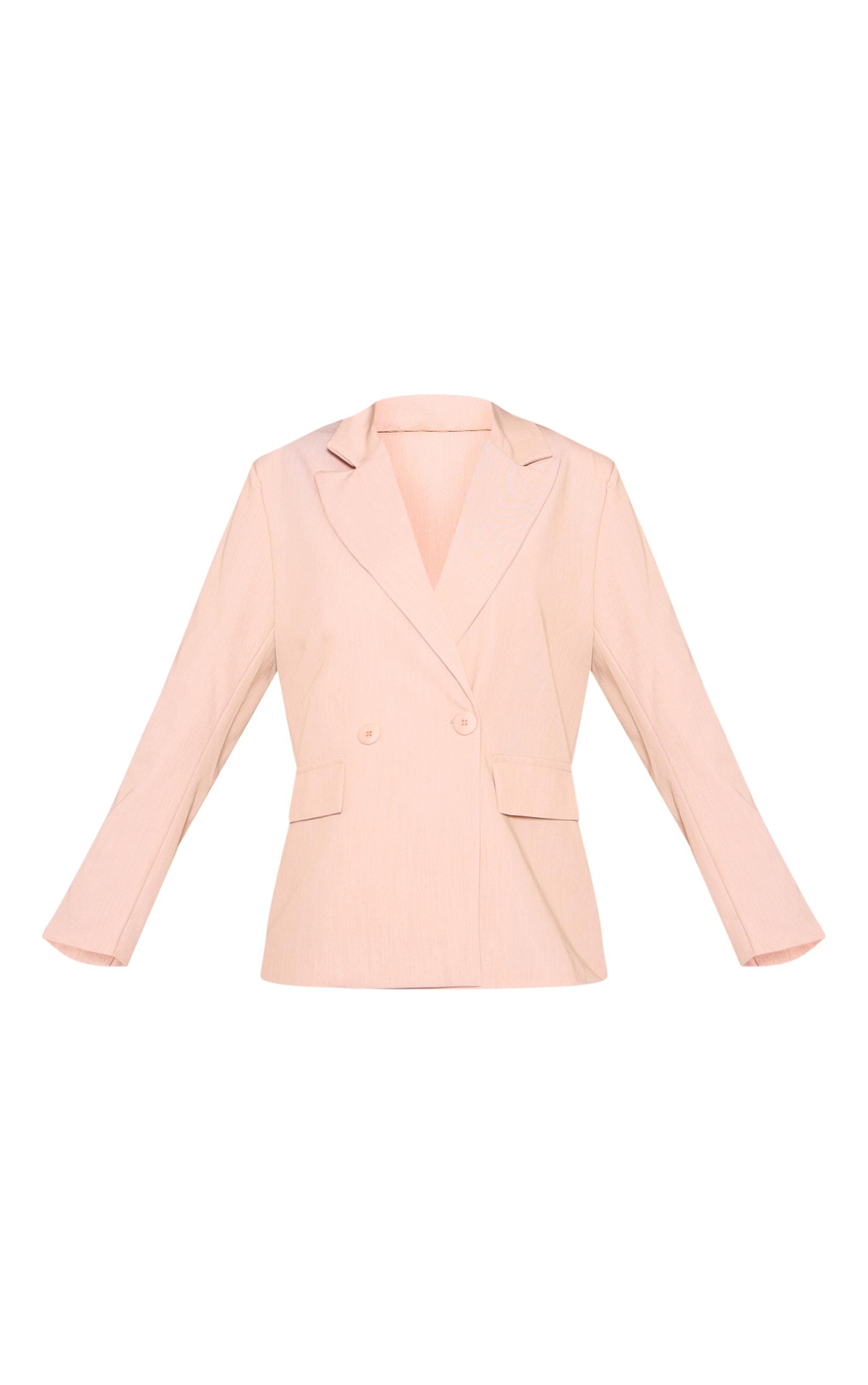 Beige Double Breasted Oversized Longline Blazer Product Image