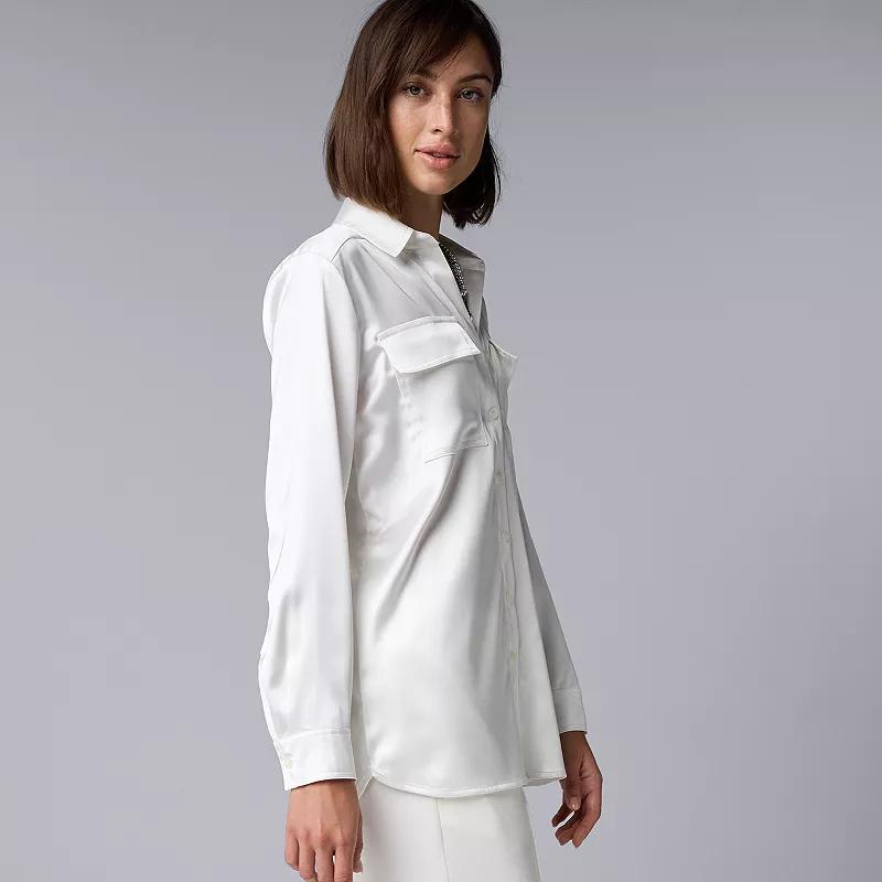 Womens Simply Vera Vera Wang Satin Utility Shirt White Milk Product Image