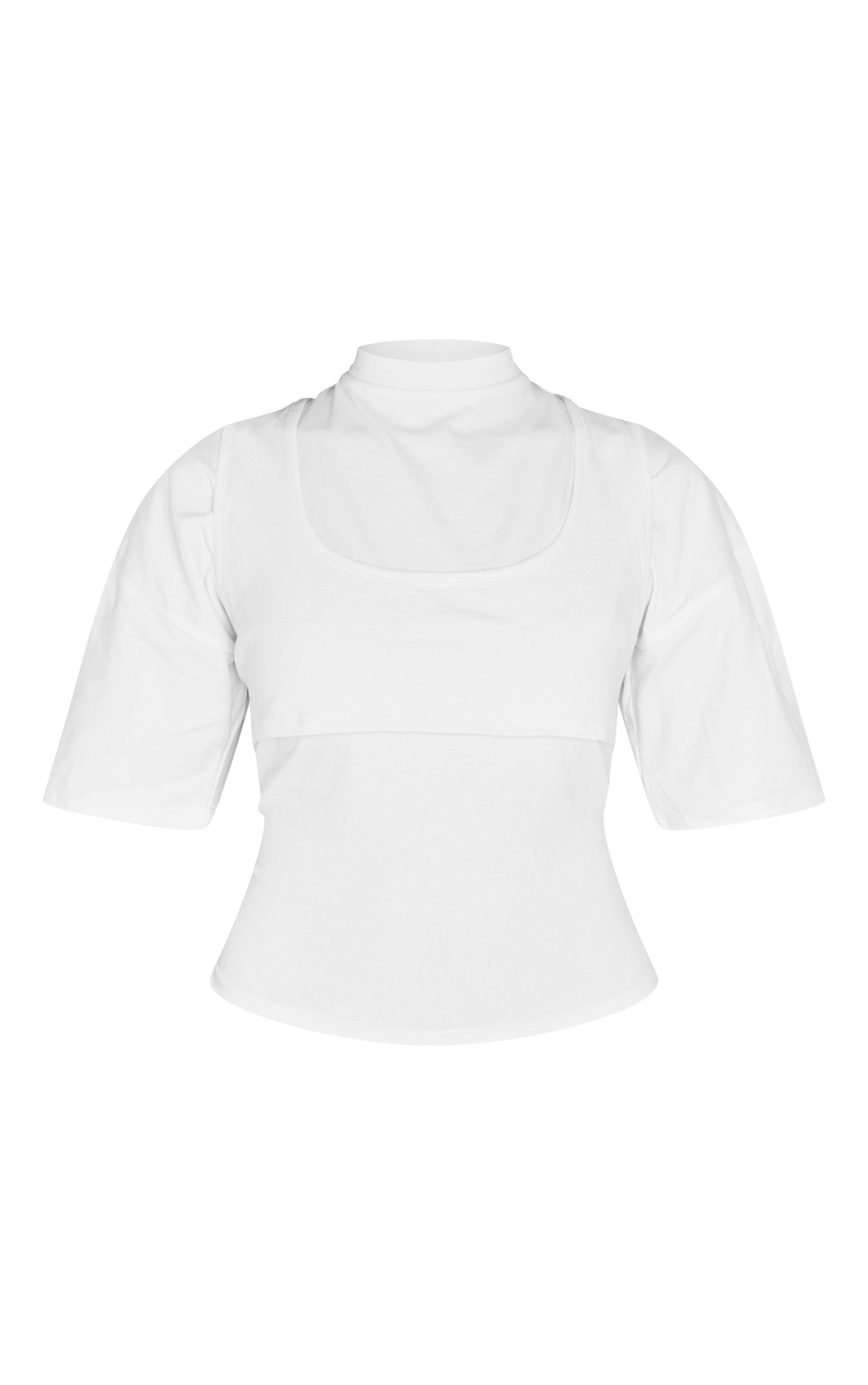 White Oversized Overlay Detail T Shirt Product Image